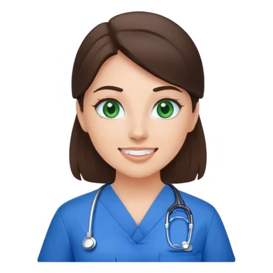 Brunette dental assistant in blue scrub with green eyes   sticker