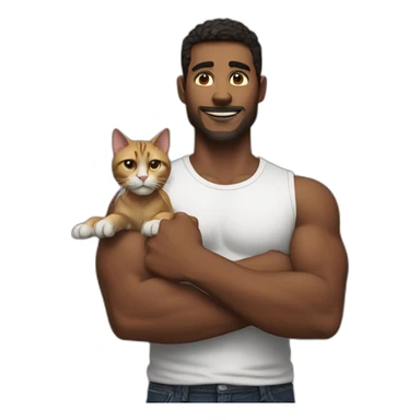 man flexing with a cat sticker
