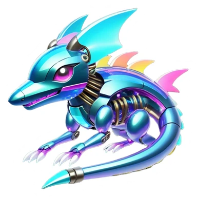  Epic legendary rare glowing mechanical Shiny sparkly transparent bioluminescent luminescent vibrant bright pastel dark exotic iridescent colorful gradients futuristic modern metallic glossy glittery fantasy-cyber-Fakémon-Pokémon-Vernid-creature sticker