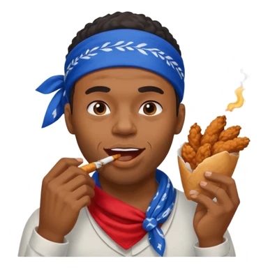black man eating fried chicken with blue bandana and cigarette in teeth sticker