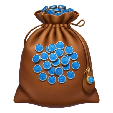 brown money bag of blue coins sticker