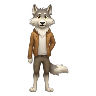 a full body furry anthropomorphic wolf with only hair saying hello sticker