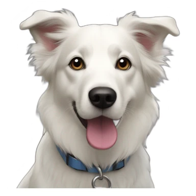 white and black dog with dark eyes happy  short hair mixed breed as border collie 2 years old with sticker