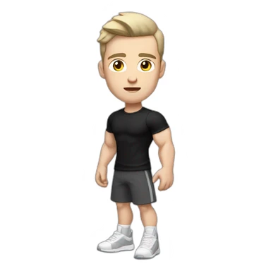 Confused Pale skinned Fit Man With the biceps and dark brown hair in black shirt, gray sports shorts and white Sneakers sticker
