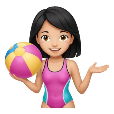 Hawaiian girl with black hair with pink highlights and a swimsuit, with beach ball sticker