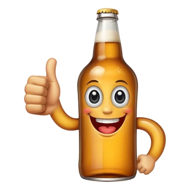 A beer bottle with a big smile and expressive eyes giving a thumbs-up sticker