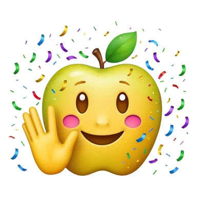 yellow Apple emoji hand clapping, confetti, number '304' in celebratory style, bright cheerful palette sticker