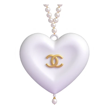 Add a string of pearls around the heart, keep the white Chanel logo, elegant, glossy, black and white, 3D emoji style, with no background sticker