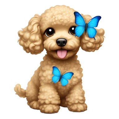 Blonde Toy poodle with blue butterfly  sticker