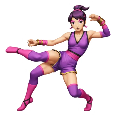 Juri from Street Fighter 6, performing a kick, vibrant colors, energetic sticker