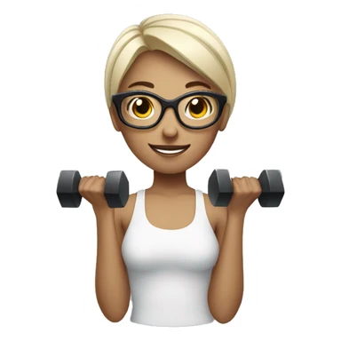 White Sports Girl with short hair glasses holding dumbbell sticker