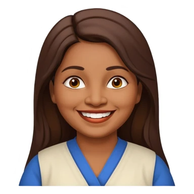 50 yr old chubby Sri Lankan woman, dark skin, straight brown hair, big smile, white teeth, european clothes, longer hair sticker