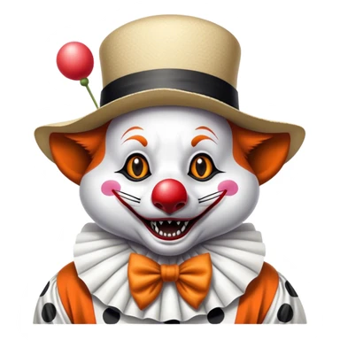 Renard zèbré noir et blanc tirant la langue avec un chapeau de clown sur la tête sticker