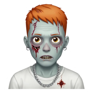 Zombie with freckles white shirt low taper fade haircut silver chain Cuban style sticker