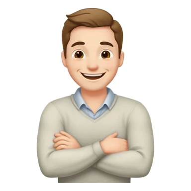 Man laughing with arms crossed around his neck sticker