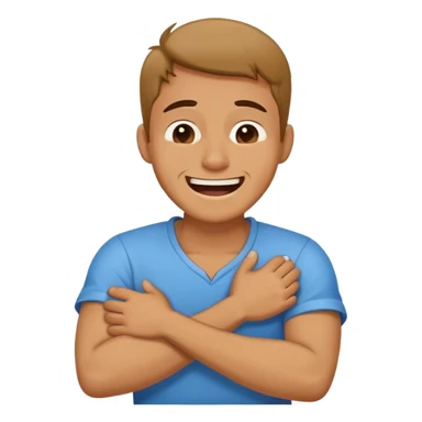 Man crossing arms holding his neck laughing and crying  sticker