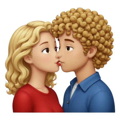 Brown curly haired boy kissing blonde girl sticker