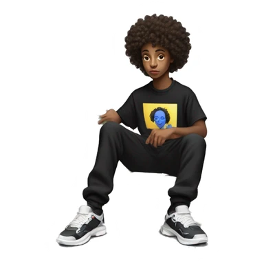 Curlyhead teenager doing a money spread with €50 bills wearing a gallery dept flared sweat pant with gallery dept T-shirt and balenciaga track shoes in black sticker