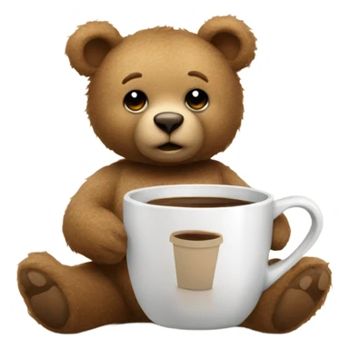 Teddy bear wearing pajamas with a coffee cup sticker
