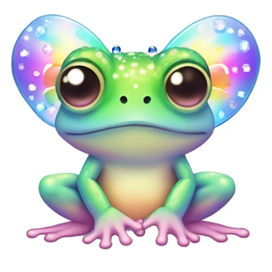Kawaii rainbow pastel bedazzled frog with butterfly wings sticker