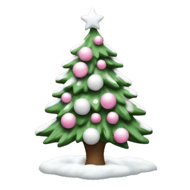 pink christmas tree with white snow and white ornaments  sticker