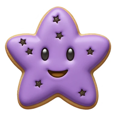 realistic pastel purple cookie with a soft, crumbly texture, fine surface cracks, matte baked finish, star-shaped jam cutout revealing glossy dark berry filling sticker