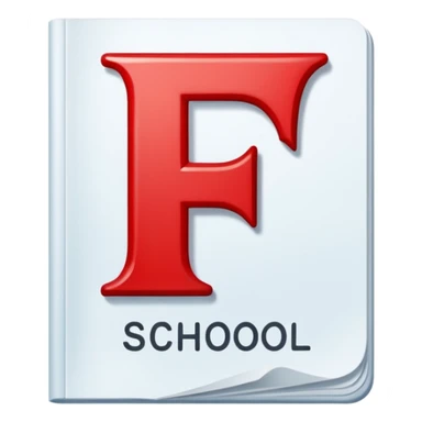A report card from school is showing that the student is failing a class at school. The report card has the word "school" written on it. The failing grade is indicated by large red letter F on it. The paper or document should not be crumbled up but rather neat and clean. sticker