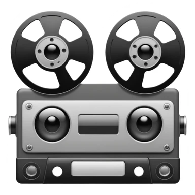 Minimalist emoji-style sticker of a VHS tape where the reels look like eyes, staring out. Black, white, and gray tones only.
 sticker