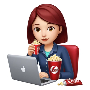 Girl playing sims 4 on laptop and eating popcorn and drinking a Dr Pepper sticker