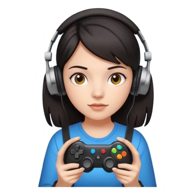 dark haired girl with headphones holding game controller sticker