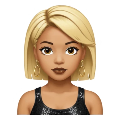 T Boz from TLC with short blonde hair, black sequin crop top, black earring sticker