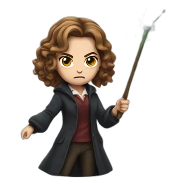 hermione granger holding a wand with an angry face sticker