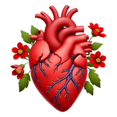 anatomical heart with red wildflowers dark red sticker
