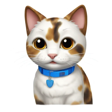 happy cute tortoiseshell white cat with blue cat collar, full body  from half side perspective  sticker