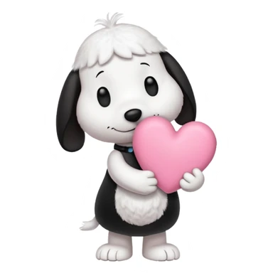 snoopy con un corazón rosita entre los brazos  sticker