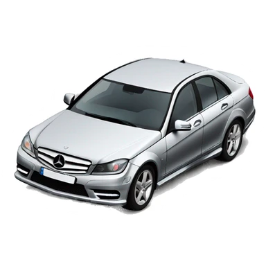 Eine Mercedes Benz C-Klasse w204 ind silbergrau mit einem küken das drin sitzt sticker