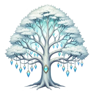 Spiritual magical ethereal white tree with crystals hanging in it sticker