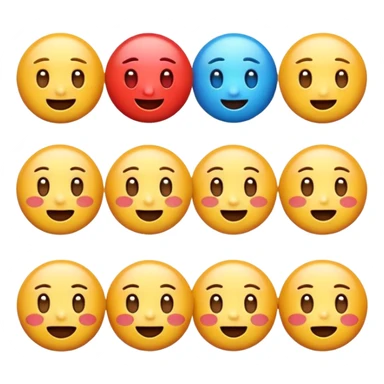 Generate a set of colorful, high-resolution emojis representing emotions like happiness, sadness, anger, love, surprise, and excitement. The emojis should have a glossy 3D style with smooth gradients, cute expressions, and clear facial features. Transparent background."
 sticker