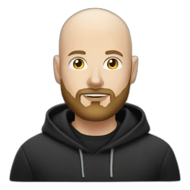 bald white man with a salt and pepper beard typing on apple computer wearing a black hoodie sticker