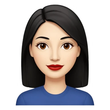 Mulher, 40 anos, pele: Morena clara, rosto: Oval, Cabelos: Lisos, longos, cor preta, repartidos para o lado direito, Olhos: Castanho-escuros, espaçamento normal, Nariz: Tamanho médio, ponte reta, narinas discretas, Boca: Lábios médios, bem definidos, com batom vermelho marcante e sorrindo  sticker