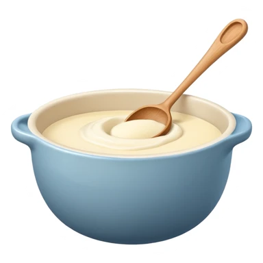 a cream ceramic mixing bowl with a wooden spoon stirring sticker