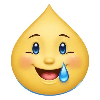Emoji, yellow round laughing face, blue tears of joy on it. 2 big blue tear drops on each of the 2 cheeks sticker