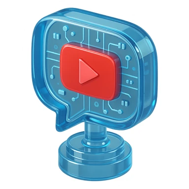 speech bubble with a red YouTube play button, like a trophy, glossy circuit style sticker