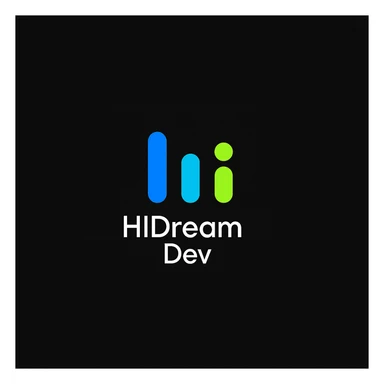 create high dream logo like this with text "HIDream Dev", black background  sticker