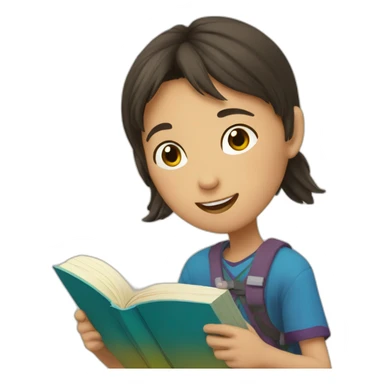 kazakh Boy read a book with takiya sticker