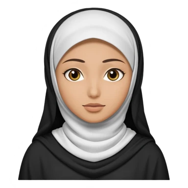 Make a emoji of a Muslim girl wearing a white hijab and "niqab on her face, with only her eyes visible" and her full body covered in an abaya or burqa. sticker