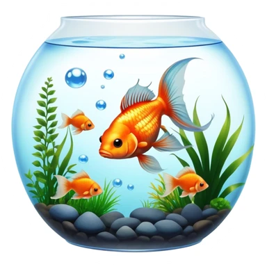 Large aquarium fish like veil tails and lionhead goldfish swimming gracefully in a beautifully decorated aquarium. Colorful aquatic plants, smooth rocks, and gentle bubbles surround the fish. The water shimmers in sunlight, creating a peaceful and vibrant underwater scene. Transparent background. sticker