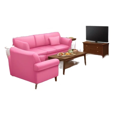 Pink pretty Living room, pink sofa, pink televison , pink dinner table sticker