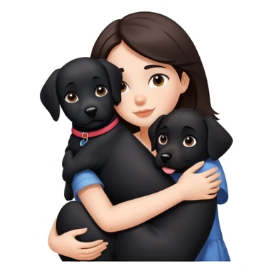 Brunette girl hugging black dog sticker