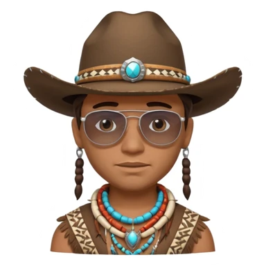 cute Indigenous tribal male portrait, head and shoulders only, cowboy hat, sunglasses, tribal jewelry, confident expression, 3D cartoon, mobile game icon style, clean background, no text, no watermark
 sticker